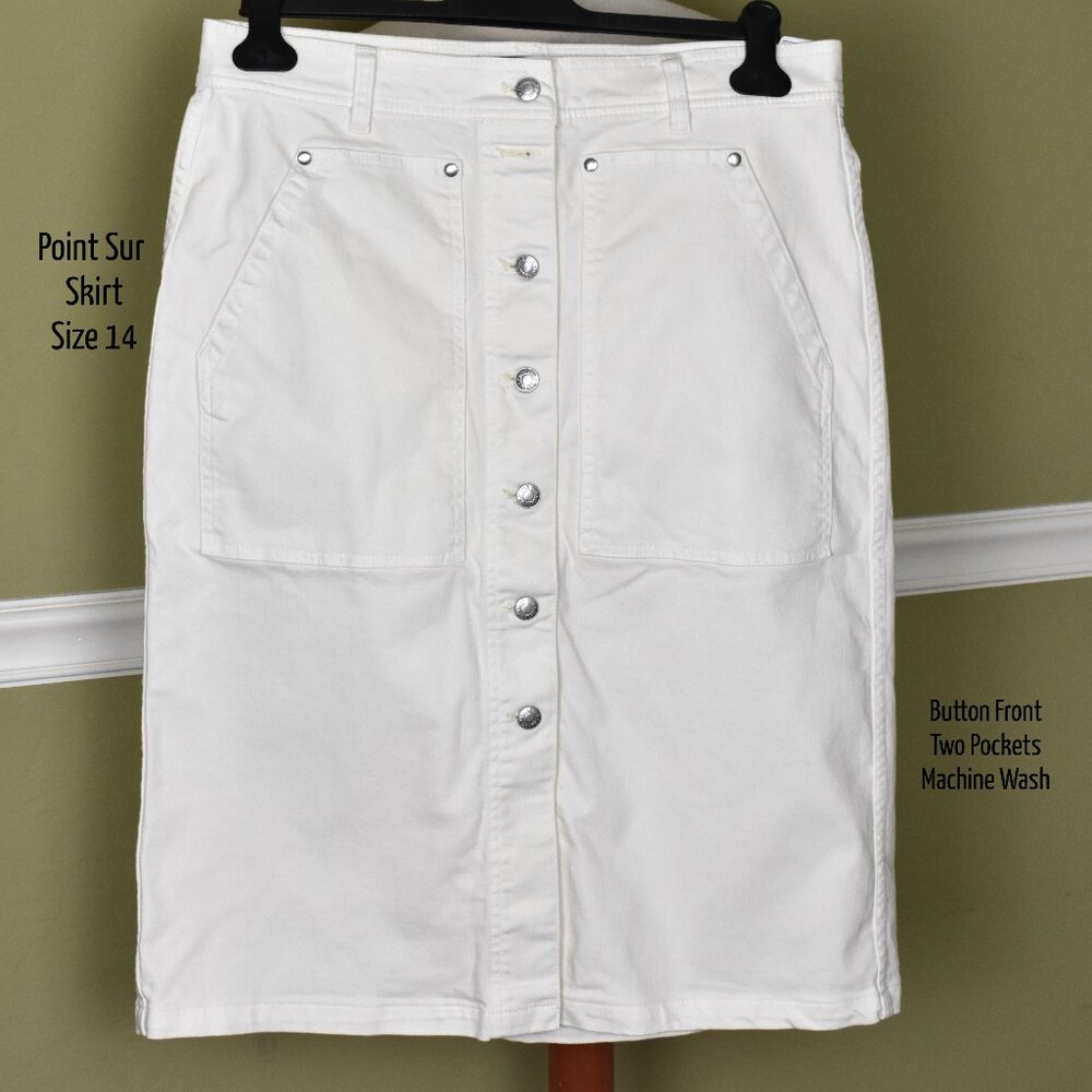POINT SUR J.Crew Skirt 14 Ivory Button Front 2 Pockets Machine Wash